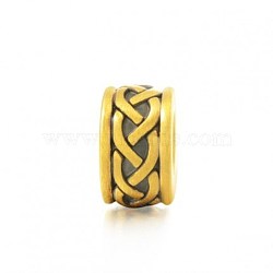 Retro Brass Beads, Running Bead for Cord Bracelet, Cube with Braid, Antique Golden, 12.5x7mm, Hole: 5mm(KK-BB64002-G)