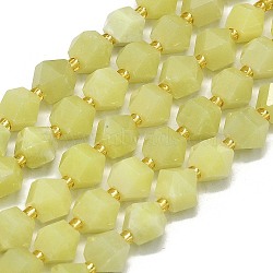 Natural Lemon Jade Beads Strands, Faceted, Octagonal, 9~10.5x9~10.5x7.5~8.5mm, Hole: 1mm, about 36~40pcs/strand, 15.35~15.55 inch(39~39.5cm)(G-I376-A27-01)