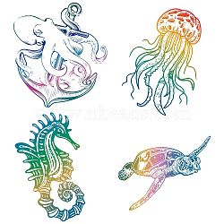 8Pcs 4 Styles Self Adhesive Waterproof PVC Sticker, for Wall, Window and Stairway Decoration, Round, Sea Animals, 16x0.03cm, 2pcs/style(DIY-WH0311-037)