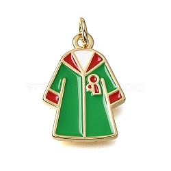 Alloy Enamel Pendants, Bachelor's Gown Charms, Rack Plating, Long-Lasting Plated, Cadmium Free & Lead Free, Real 18K Gold Plated, Green, 19.5x14x2mm, Hole: 3.5mm(KK-CBAA2A6-02G-D)