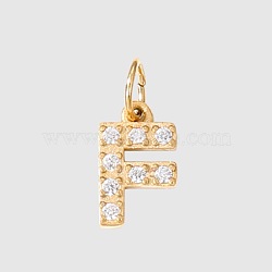 Stainless Steel Cubic Zirconia Pendants with Jump Rings, Real 14K Gold Plated, Long-Lasting Plated, Letter F, 8mm(FIND-PW0024-08F)