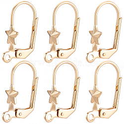 20Pcs Brass Leverback Earring Findings, Star, with Loop, Cadmium Free & Nickel Free & Lead Free, Long-Lasting Plated, Real 18K Gold Plated, 17x10.5x6mm, Hole: 1.6mm, Pin: 0.9mm(KK-BBC0029-10)