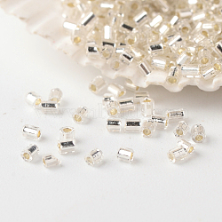 Grade A Glass Seed Beads, Hexagon(Two Cut), Silver Lined, Clear, 2~3x1.5~2mm, Hole: 0.5mm, about 37500pcs/pound(SEED-A023-F-H34)