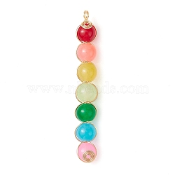 Colorful Imitation Jade Glass Round Bead Pendants, with Eco-Friendly Copper Wire Loops, Light Gold, 66x9.5x8.5mm, Hole: 3mm(PALLOY-JF02449-01)