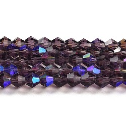 Transparent Electroplate Glass Beads Strands, AB Color Plated, Faceted, Bicone, Violet, 4x4mm, Hole: 0.8mm, about 87~98pcs/strand, 12.76~14.61 inch(32.4~37.1cm)(GLAA-F029-4mm-D04)