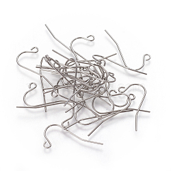 304 Stainless Steel Earring Hooks, with Horizontal Loop, Stainless Steel Color, 12x24.5x0.6mm, Hole: 1.5mm(STAS-I101-55P)