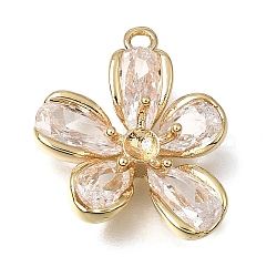 Brass Pave Cubic Zirconia Pendant Cabochon Settings, Flower, Real 14K Gold Plated, 20x16.5x6mm, Hole: 1.6mm(CU-CBAC809-05G)