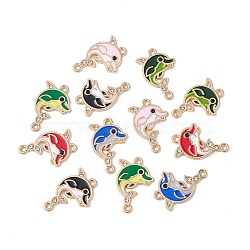 Alloy Enamel Connector Charms, Dolphin Links with Crystal Rhinestone, Light Gold, Cadmium Free & Nickel Free & Lead Free, Mixed Color, 23x15.5x1.5mm, Hole: 1.5mm(ENAM-I054-02)