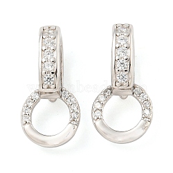 925 Sterling Silver Micro Pave Clear Cubic Zirconia Twister Clasps, Rings, Real Platinum Plated, 16.5mm(STER-B005-46P)