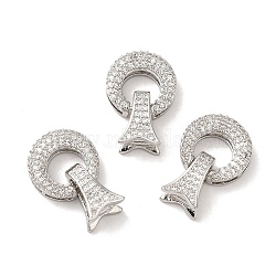 Brass Micro Pave Clear Cubic Zirconia Fold Over Clasps, Ring, Platinum, Ring: 12.5x4mm, Hole: 3.7x0.7mm; Clasps: 11x7x5.8mm, Hole: 2x0.7mm(KK-M243-13P)