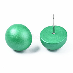 Painted Half Round Schima Wood Earrings for Girl Women, Stud Earrings with 316 Surgical Stainless Steel Pins, Medium Sea Green, 15x8.5mm, Pin: 0.7mm(EJEW-T017-02C)