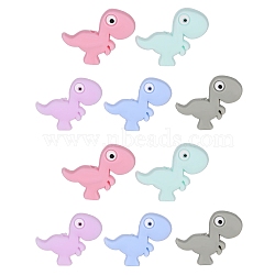 10Pcs 5 Styles Cartoon Little Dinosaur Silicone Beads, Chewing Beads For Teethers, DIY Nursing Necklaces Making, Mixed Color, 32x20.5x7.5mm, Hole: 2.5mm(JX695A)