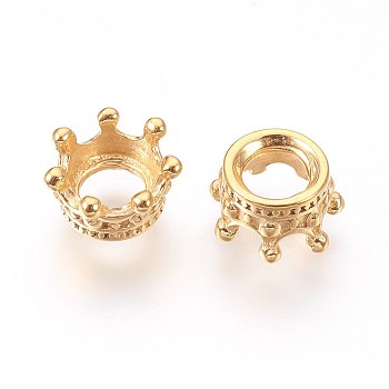 316 Surgical Stainless Steel European Beads, Large Hole Beads, Crown, Golden, 10x5.5mm, Hole: 5mm
