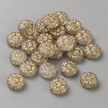 Transparent Acrylic Beads, Golden Metal Enlaced, Flat Round, 14x5.5mm, Hole: 1.4mm, 25pcs/bag