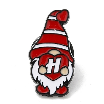 Christmas Dwarf/Gnome with Heart Enamel Pins for Women, Electrophoresis Black Alloy Brooch for Backpack Clothes, Letter H, 21.5x12x1.5mm