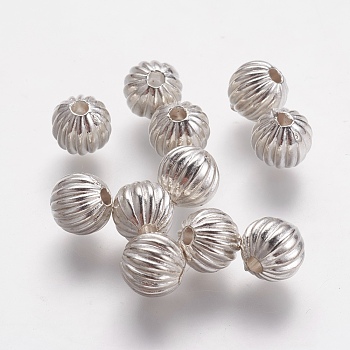 CCB Plastic Beads, Corrugated Round, Silver Color Plated, 8x7.5mm, Hole: 2mm