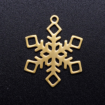 201 Stainless Steel Pendants, Snowflake, Christmas, Golden, 23x18x1mm, Hole: 1.4mm