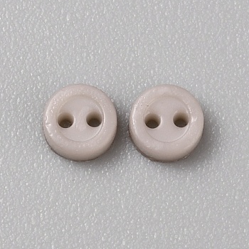 Mini Resin Button, 2-Hole Doll BJD Garment Accessories, Flat Round, Rosy Brown, 3x1mm, Hole: 0.5mm
