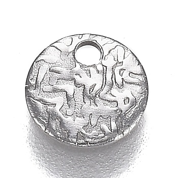 304 Stainless Steel Charms, Textured, Laser Cut, Flat Round, Stainless Steel Color, 6x0.5mm, Hole: 1.2mm