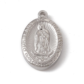 304 Stainless Steel Pendants, Oval with Virgin Mary Charm, Stainless Steel Color, 23x15x4mm, Hole: 1.6mm