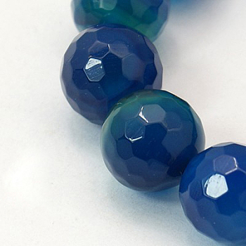 Natural Agate Beads Strands, Dyed, Faceted, Round, Marine Blue, 8mm, Hole: 1mm, about 47pcs/strand, 14.56 inch