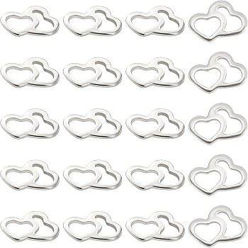 Unicraftale 304 Stainless Steel Charms, Heart to Heart, Stainless Steel Color, 14x20x1.5mm, 60pcs/box