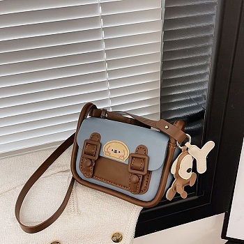 DIY PU Leather Dog Pattern Crossbody Lady Bag Making Sets, with Magnetic Button, Valentine's Day Gift for Girlfriend, Sky Blue, 20x14x8cm