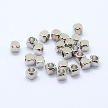 Cube Brass Spacer Beads, , Platinum, 3x3x3mm, Hole: 2mm