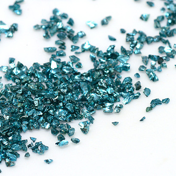 Piezo Glass Beads, No Hole Beads, Chip, Dark Cyan, 0.6~1x0.6~1mm, about 440~450g/bag