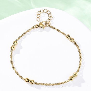 304 Stainless Steel Rope Chain Bracelets for Women, Peanut, Ion Plating(IP), Golden, 6-3/4 inch(17.2cm)