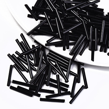 Glass Bugle Beads, Round Hole, Opaque Colours, Black, 20x2.5mm, Hole: 1mm, about 2250pcs/bag