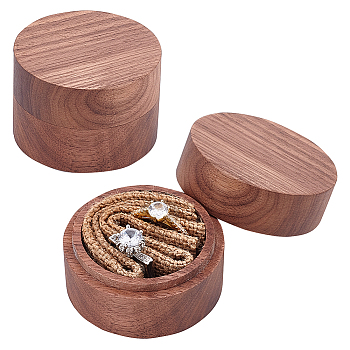 Wooden Ring Boxes, with Linen Inside, for Jewelry Gift Packaging, Column, Coconut Brown, 4.9x3.4cm, Inner Diameter: 3.7cm