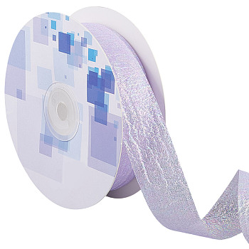 20 Yards Iridescent Polyester Ruffled Ribbon for Sewing Decoration, Thistle, 1 inch(25mm)