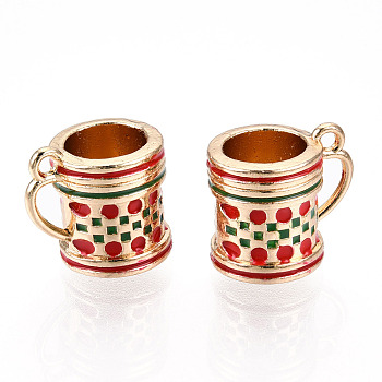 Rack Plating Alloy Enamel Charms, Cadmium Free & Nickel Free & Lead Free, Cup, Light Gold, Red, 13x14x11mm, Hole: 1.5mm