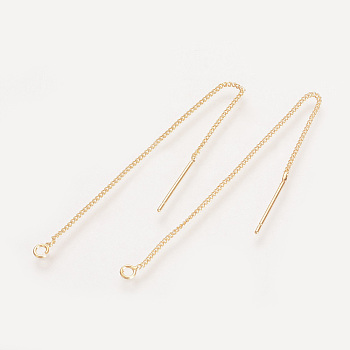 Brass Stud Earring Findings, Ear Threads, Nickel Free, Real 18K Gold Plated, 82~85x1mm, Pin: 0.5mm