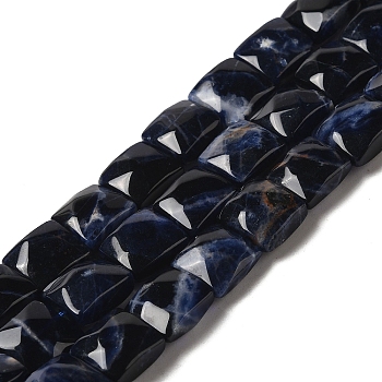 Natural Sodalite Beads Strands, Faceted, Square, 9~10.5x9~10.5x5~5.5mm, Hole: 1mm, about 39~42pcs/strand, 14.96~15.35 inch (38~39cm)
