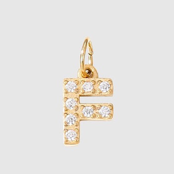 Stainless Steel Cubic Zirconia Pendants with Jump Rings, Real 14K Gold Plated, Long-Lasting Plated, Letter F, 8mm