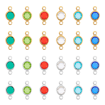 72Pcs 12 Colors 304 Stainless Steel with Glass Connector Charms, Flat Round Links, Mixed Color, 12.5x7x2mm, Hole: 1.5mm, 6pcs/color