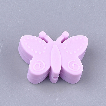 Food Grade Eco-Friendly Silicone Focal Beads, Chewing Beads For Teethers, DIY Nursing Necklaces Making, Butterfly, Violet, 20.5x30x11mm, Hole: 2mm