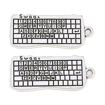Alloy Pendants, Keyboard Charms, Antique Silver, 30.5x13.5x1mm, Hole: 1.8mm