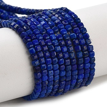 Natural Lapis Lazuli Dyed Beads Strands, Faceted Table Cut Cube, 2x2x2mm, Hole: 0.6mm, about 184pcs/strand, 15.35''(39cm)