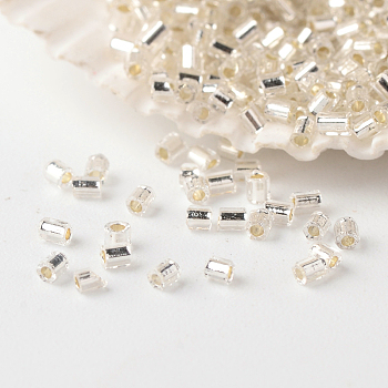 Grade A Glass Seed Beads, Hexagon(Two Cut), Silver Lined, Clear, 2~3x1.5~2mm, Hole: 0.5mm, about 37500pcs/pound
