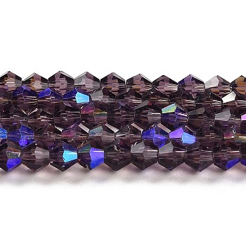 Transparent Electroplate Glass Beads Strands, AB Color Plated, Faceted, Bicone, Violet, 4x4mm, Hole: 0.8mm, about 87~98pcs/strand, 12.76~14.61 inch(32.4~37.1cm)