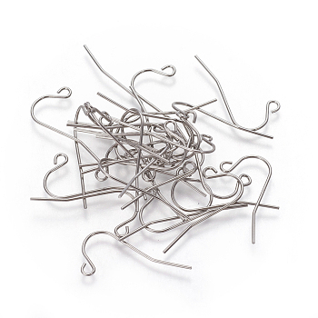 304 Stainless Steel Earring Hooks, with Horizontal Loop, Stainless Steel Color, 12x24.5x0.6mm, Hole: 1.5mm