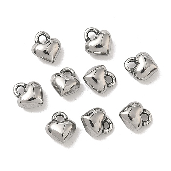 316 Surgical Stainless Steel Charms, Heart, Manual Polishing, Stainless Steel Color, 6.5x5.5x3.5mm, Hole: 1.4mm