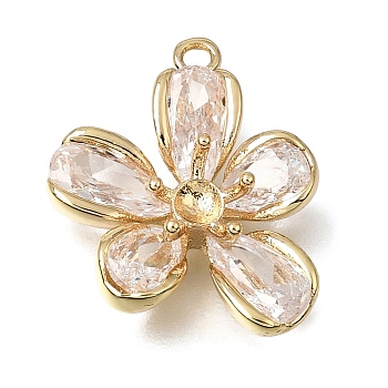 Brass Pave Cubic Zirconia Pendant Cabochon Settings, Flower, Real 14K Gold Plated, 20x16.5x6mm, Hole: 1.6mm