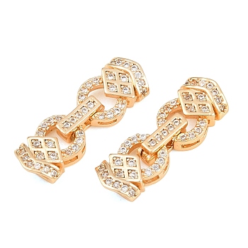 Brass Micro Pave Clear Cubic Zirconia Fold Over Clasps, Real 18K Gold Plated, 21.5x7.5x5.5mm