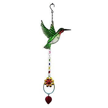 Rainbow Color Pendant Decorations, Glass Suncatcher, with Iron Findings, Bird Pattern, 550x170mm