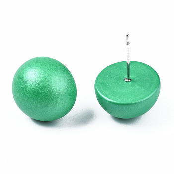 Painted Half Round Schima Wood Earrings for Girl Women, Stud Earrings with 316 Surgical Stainless Steel Pins, Medium Sea Green, 15x8.5mm, Pin: 0.7mm