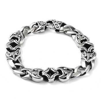 304 Stainless Steel Cuban Link Chains Bracelets for Men & Women, Antique Silver, 9 inch(22.9cm)